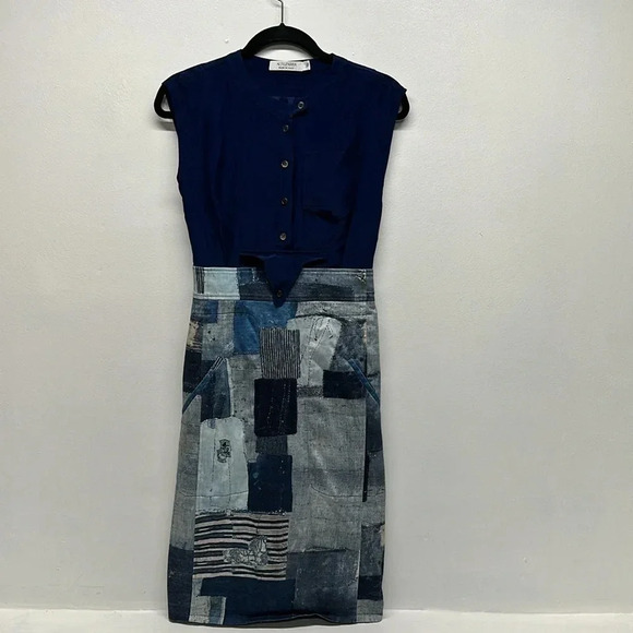 Altuzarra Dress Sleeveless Midi Patchwork Denim Print Blue IT Size 38 US XS 2 - Picture 1 of 15